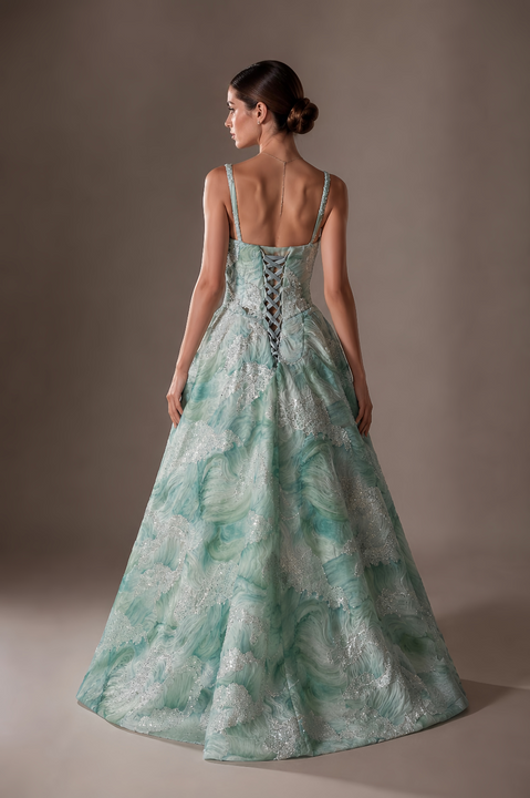 Vestido Tule Rosette 3D - Verde Menta