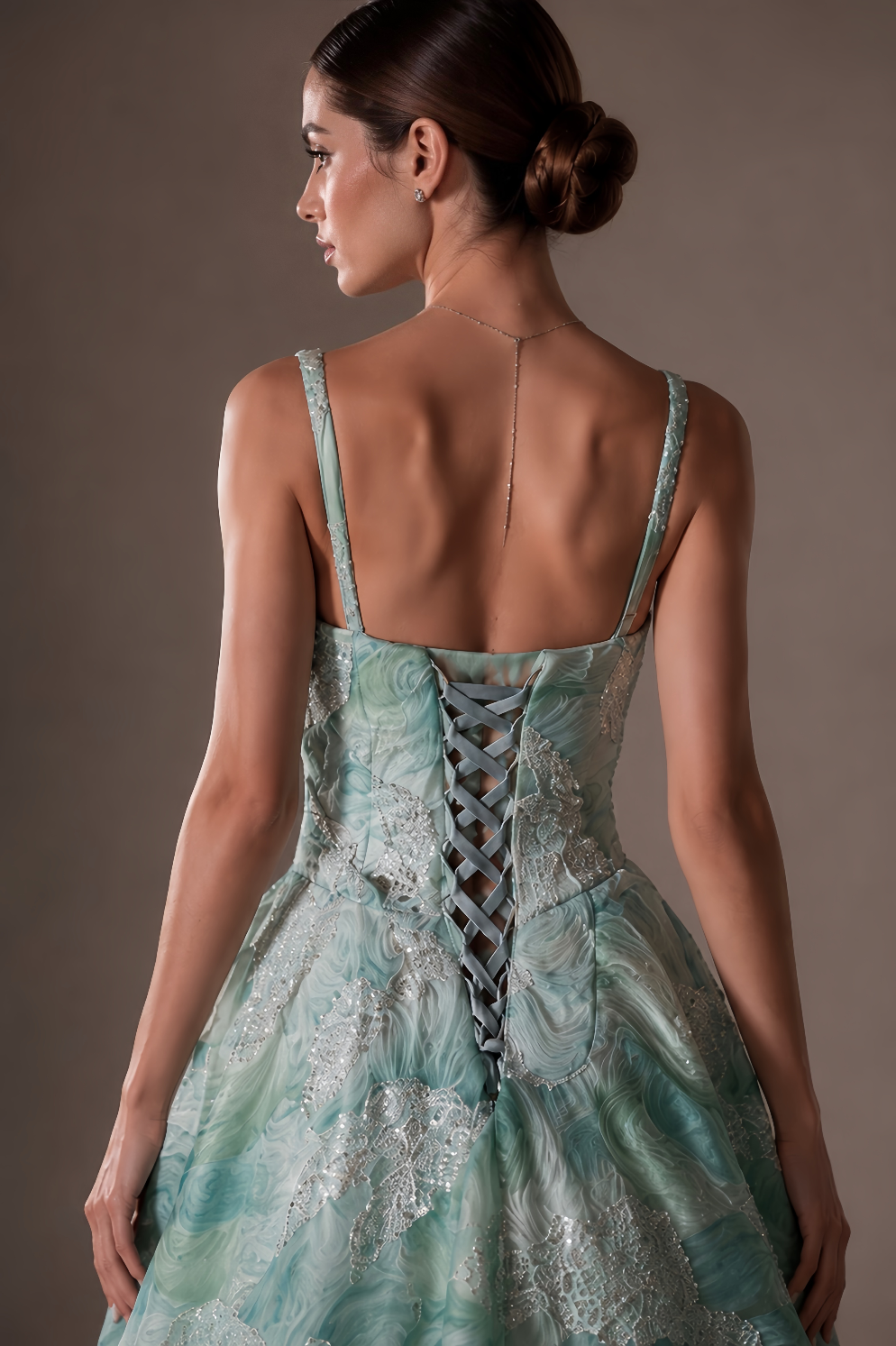 Vestido Tule Rosette 3D - Verde Menta