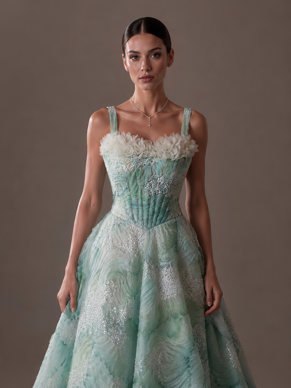 Vestido Tule Rosette 3D - Verde Menta