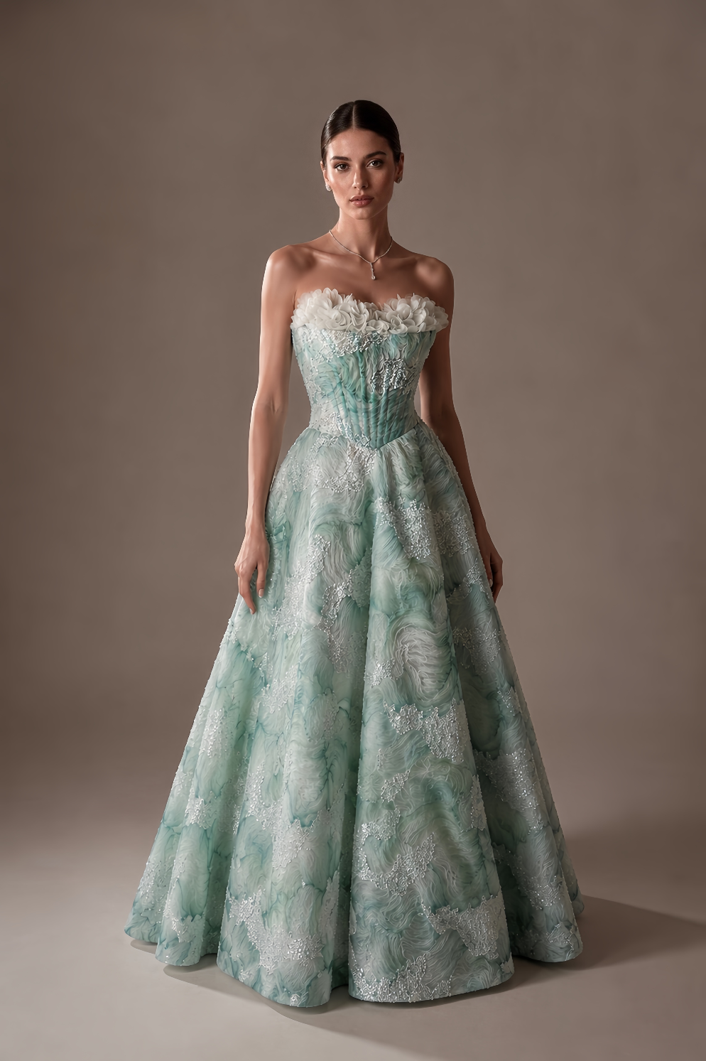 Vestido Tule Rosette 3D - Verde Menta