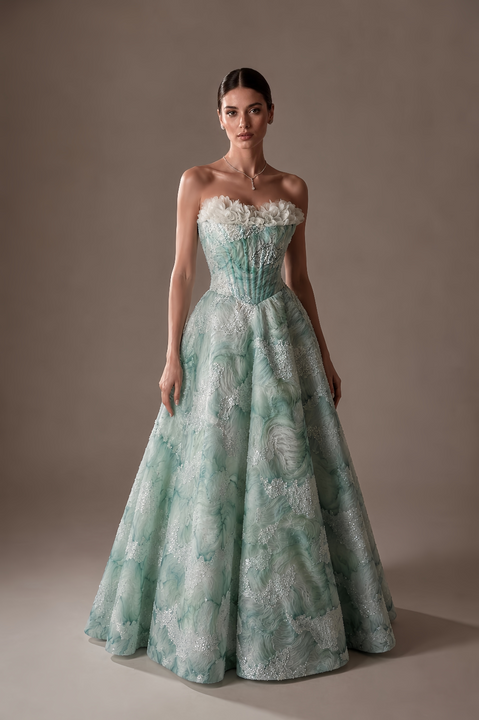 Vestido Tule Rosette 3D - Verde Menta